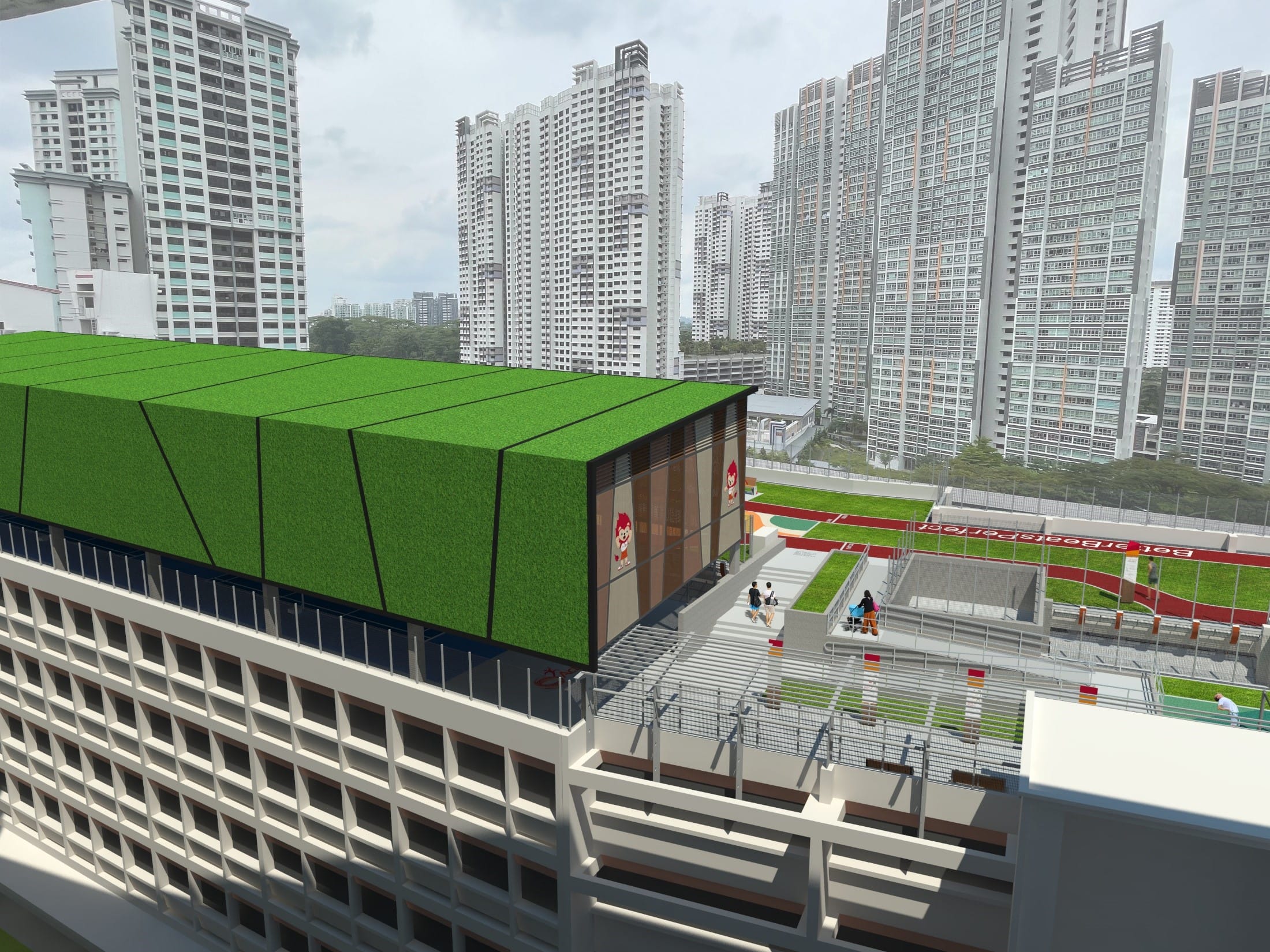 Render of  upcoming Sport-in-Precinct facility atop multi storey carpark